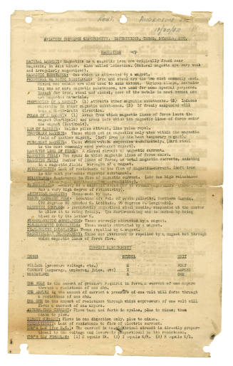 First page of typed document titled "Aviation Ordnance Electricity Definitions, Terms, Symbols,…