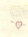 Child’s handwritten letter to her father with drawing of an arrow going through a heart at the …