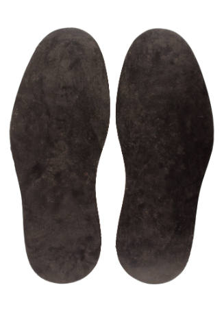 Pair of black rubber flight deck soles side by side, flat insole of each visible