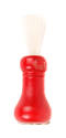 Toy plastic shaving brush with red bulbous handle and clear plastic bristles