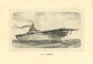 Printed cover for program that reads "USS Intrepid" with a black and white drawing of Intrepid