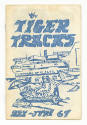 Cover of “Tiger Tracks” newsletter, cartoon of a tiger on a lounge chair beneath umbrella and h…