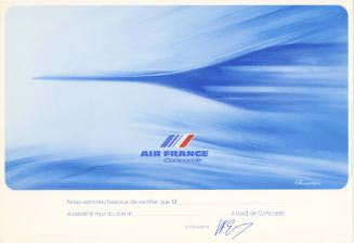 Blank printed Air France Concorde certificate