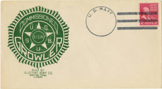 Envelope with green seal that reads "Commissioned U.S. Sub. Growler" with "U.S.N." and a star i…