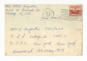 Handwritten envelope addressed to "Wm E. Augustin" dated May 20, 1957
