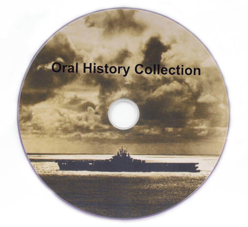 CD with sepia image of USS Intrepid at sea with text that reads "Oral History Collection"