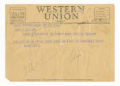Printed telegram to Donald Braid from Margaret dated December 21, 1944