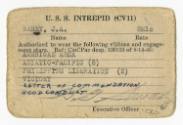 Printed card for USS Intrepid (CV-11) that authorized J.A. Barry to wear certain ribbons and en…