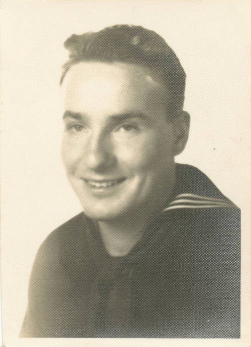 Printed black and white portrait of James Palen in US Navy dress blue uniform