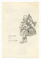 Printed booklet titled "Welcome to Scotland" with a black and white drawing of a man in a kilt …