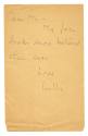 Handwritten note to Harrison's mother in regard to photographs of Harrison