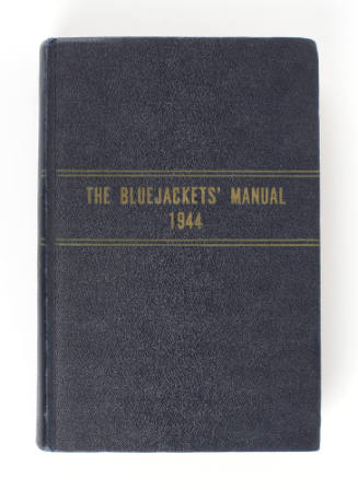 Blue hardcover book titled "The Bluejackets' Manual" in gold lettering dated 1944