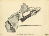 Printed black and white U.S. Navy safety poster of a cartoon sailor blowing dust off a piece of…