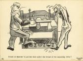 Printed black and white U.S. Navy safety poster of two cartoon sailors working at a squaring sh…