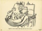Printed black and white U.S. Navy safety poster of a cartoon sailor using a make-shift jig, ill…