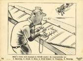 Printed black and white U.S. Navy safety poster of a cartoon sailor sewing a canvas wing incorr…