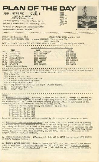 Front page of typed document titled “Plan of the Day” from 22 September 1968