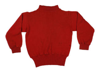 Red sweater with short collar and ribbed waistband