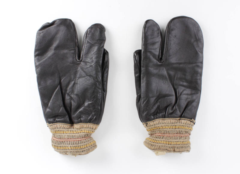 Pair of black leather three finger gloves 