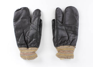 Pair of black leather three finger gloves 