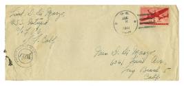 Handwritten envelope addressed to "Mrs. D. DiMarzo" dated August 8, 1944