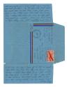 Blue handwritten letter addressed to "My little funny face" dated August 27, 1944, page 2 and f…