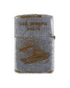 Silver lighter with engraved inscription on lid that reads "USS Intrepid CVA-11" and engraved i…