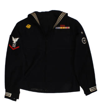 U.S. Navy bue dress jumper with patches and ribbon bars