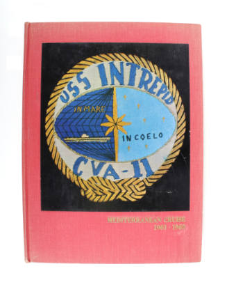 Red hardcover 1961–1962 USS Intrepid Cruise Book with Intrepid seal on a black background