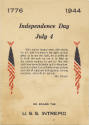 Printed menu for Independence Day on USS Intrepid dated July 4, 1944 with drawings of two Ameri…