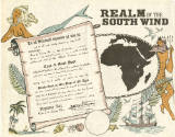 Printed Realm of the South Wind certificate with colorful drawings of a mermaid and merman with…