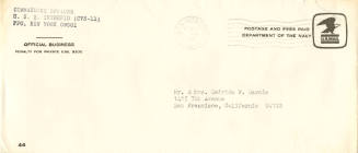 Printed envelope addressed to Mr. & Mrs. Gofrido F. Garcia from Commanding Officer, U.S.S. Intr…