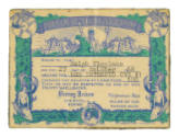 Printed Imperium Neptuni Rex membership card with blue and green drawings of maritime mythical …