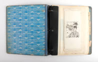 Interior of binder with a propaganda pamphlet with a drawing of Adolf Hitler being hit the face…