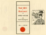 Printed propaganda pamphlet titled "The Last Will and Testament for Adolf Hitler" with a drawin…