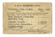Printed USS Intrepid Medal Authorization card for John Joseph Colleary