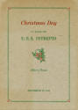 Printed USS Intrepid Christmas Day menu with a drawing of a holly sprig dated December 25, 1944