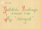 Interior of holiday card that reads "Yuletide Greetings from the 'Intrepid'"