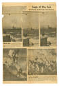 Printed newspaper clipping titled "Saga of the Sea" with five black and white photographs of at…