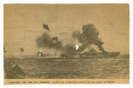 Printed newspaper clipping with a black and white photograph of Intrepid under attack captioned…
