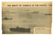 Printed newspaper clipping titled "The Might of America in the Pacific" with a black and white …