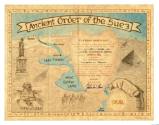 Printed Ancient Order of the Suez certificate for Wilburn Brown with drawings of pyramids and o…