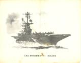 Printed black and white drawing of USS Intrepid at sea