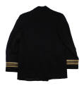 Back of U.S. Navy blue officer's coat with three gold stripes at cuffs