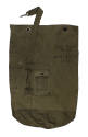 Olive drab seabag with fabric handle, pocket and carrying strap