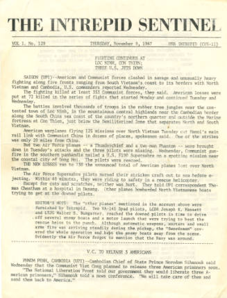 Printed newspaper The Intrepid Sentinel dated November 9, 1967