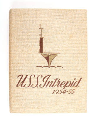 Printed hardcover 1954–55 USS Intrepid Cruise Book with a stylized image of Intrepid