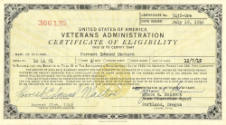 Printed Certificate of Eligibility for the Veteran's Administrion to Forrest Edmund Masters dat…