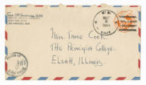 Hadnwritten envelope addressed to Miss Jamie Cook postmarked May 5, 1944