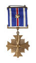 Front of Distinguished Flying Cross medal with one bronze star on ribbon